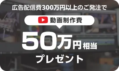 広告配信費300万円以上のご発注で動画作成費50万円相当プレゼント